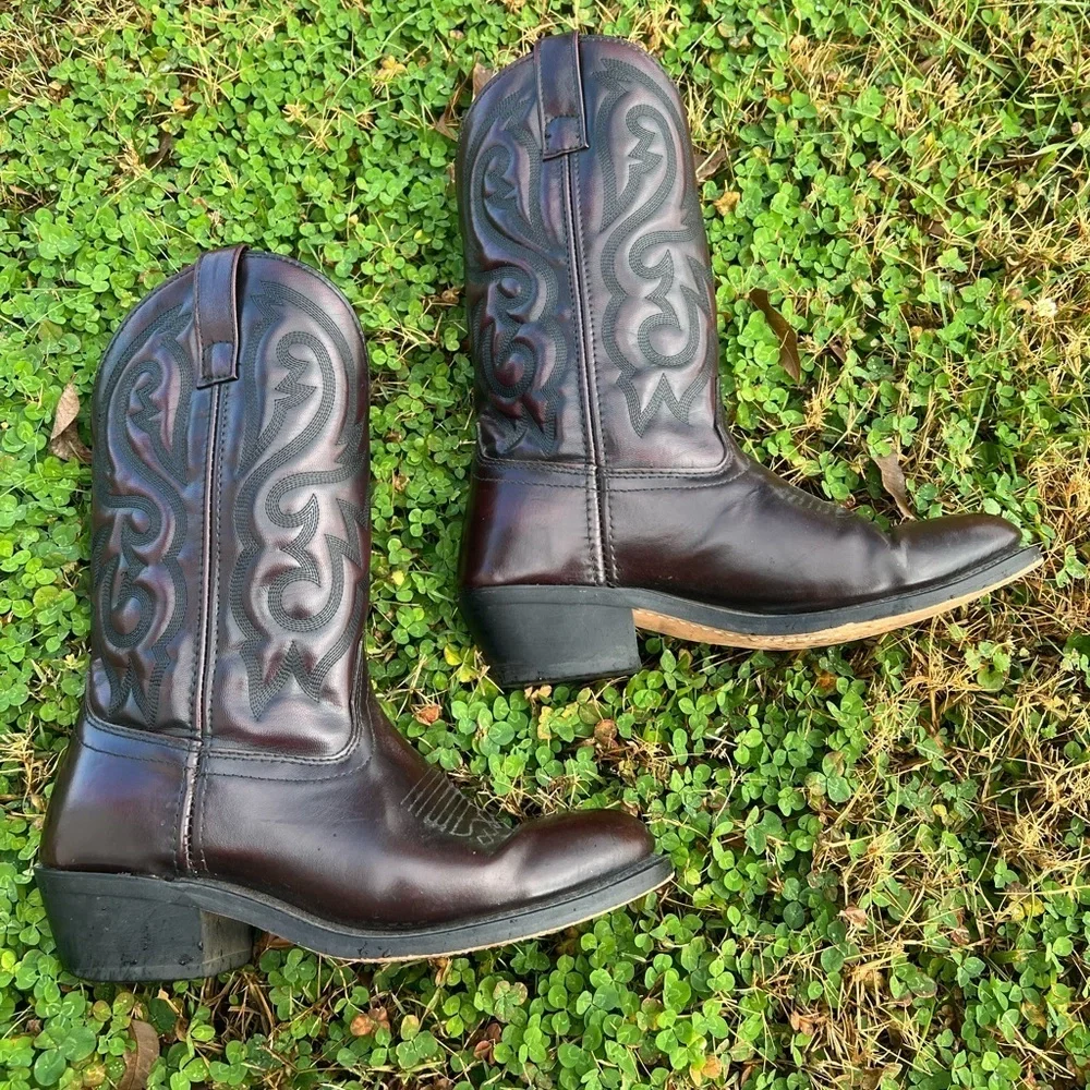 Cody James Men’s Black Cherry Round Toe Sturdy Shiny Western Cowboy Boots 8.5D